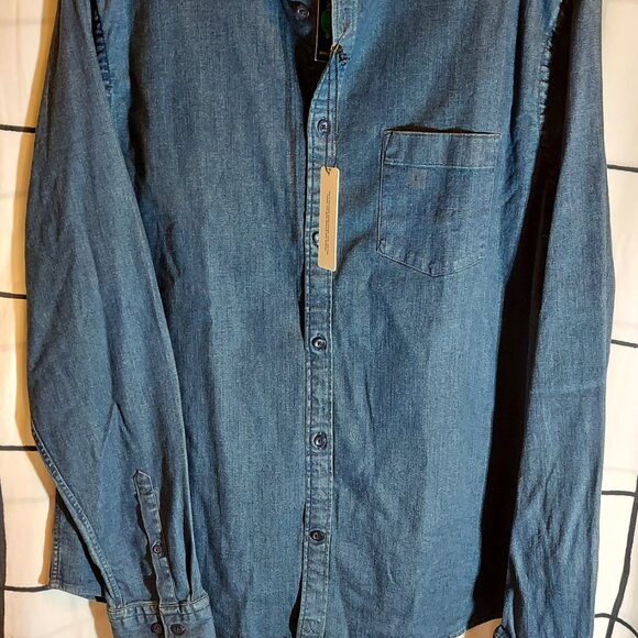 Express Dark Blue NWT Men’s L Denim Button Collared Shirt - Picture 9 of 16